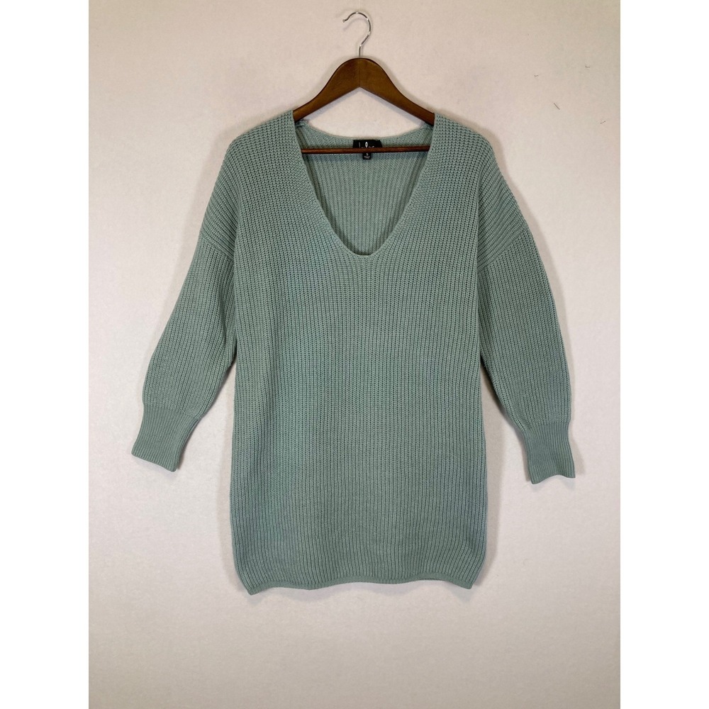Soft Girl Lulus Women Small Sage Green V-Neck Oversized Shaker Knit Sweater